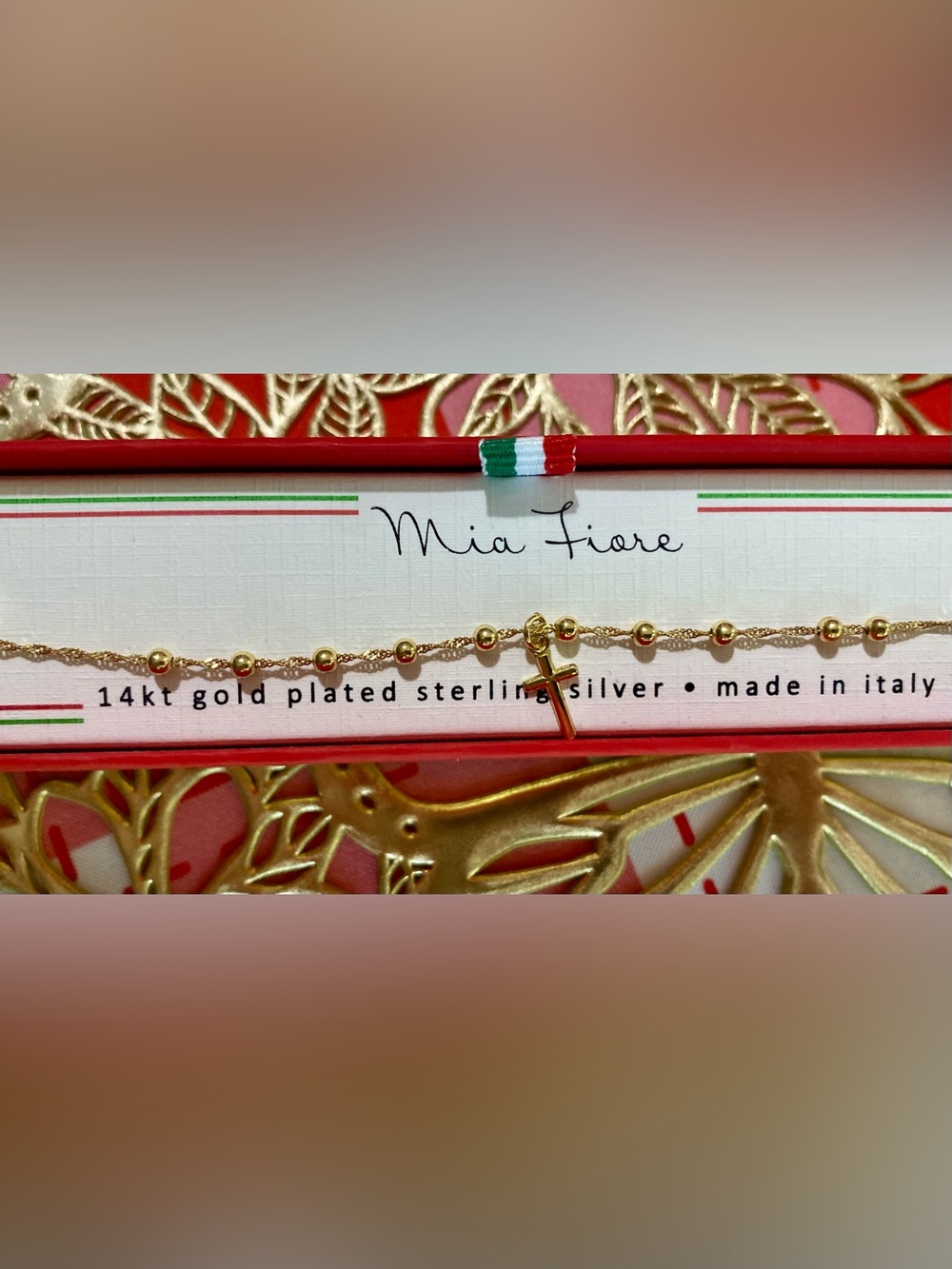 ❤️‍🔥❤️‍🔥Mia Fiore 14kt Gold-Plated Sterling Silver Beaded Cross Italian Bracelet
